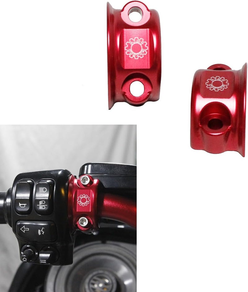 PJMTCUSTOM Red Left& Right Clutch Handlebar Clamp Lever Bracket Cover Fits for Harley Davidson XL, Softail, Dyna, Touring (Red) - Image 1